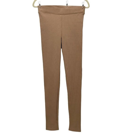 NWT Madison Riley Pull-On Ribbed Tan Fitted High Waisted Leggings Womens Large - Picture 1 of 10